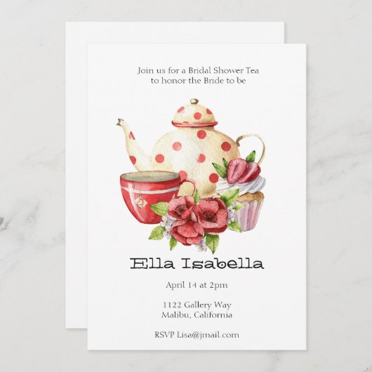 Invitation pour une fête de douche de mariée avec (Devant / Derrière)