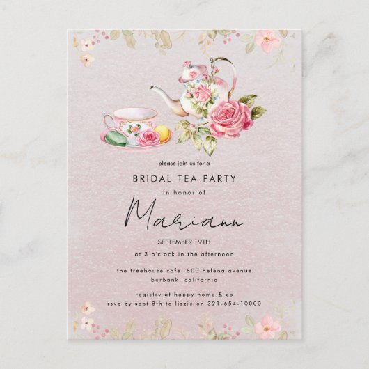 Invitation pour une fête de douche de mariée thé d (Devant)