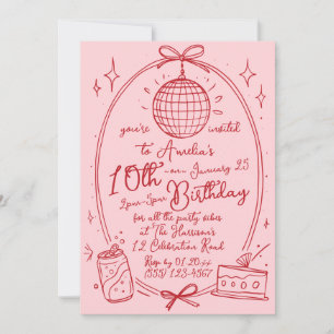 Invitation pour une fête de fille pour ses 10 ans,