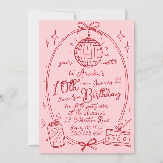 Invitation pour une fête de fille pour ses 10 ans, (Devant)