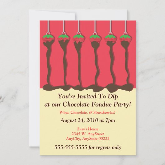Invitation pour une fête de fondue au chocolat et (Devant)