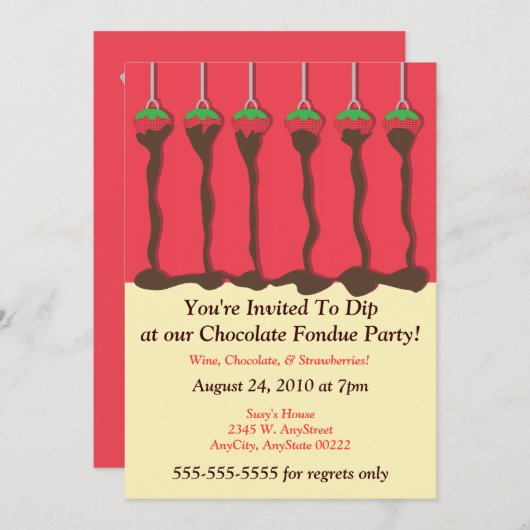 Invitation pour une fête de fondue au chocolat et (Devant / Derrière)