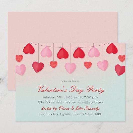 Invitation pour une fête de la Saint-Valentin avec (Devant / Derrière)