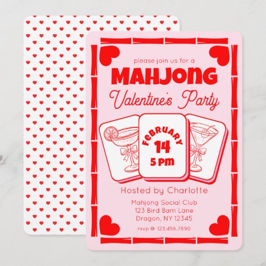 Invitation pour une fête de la Saint-Valentin Mahj (Devant / Derrière)
