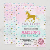 Invitation pour une fête de licorne donut (Devant / Derrière)