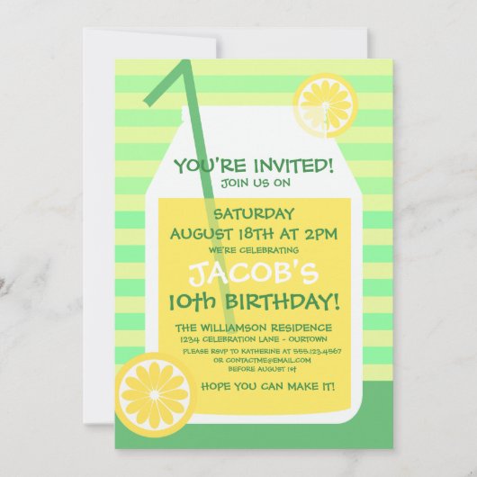 Invitation pour une fête de limonade d'été (Devant)