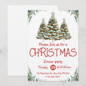 Invitation pour une fête de Noël aquarelle verte e (Devant / Derrière)