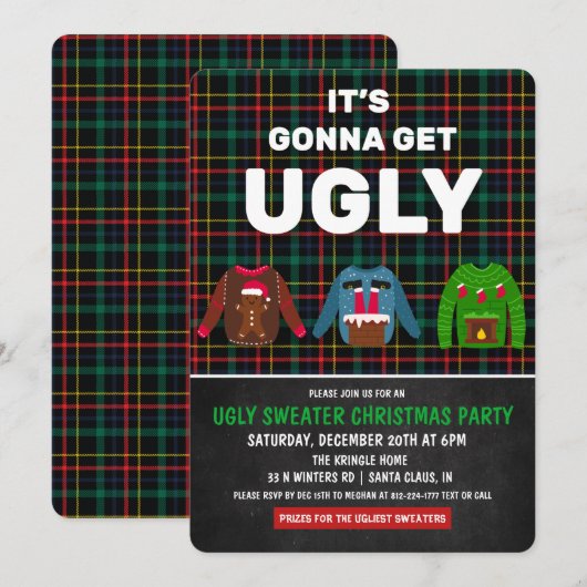 Invitation pour une fête de Noël avec un pull moch (Devant / Derrière)