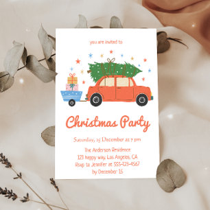 Invitation pour une fête de Noël avec une voiture