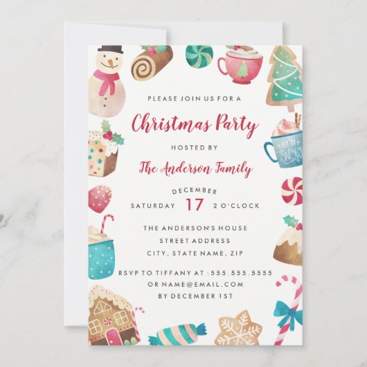 Invitation pour une fête de Noël douce à l'aquarel (Devant)