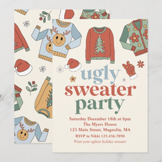 Invitation pour une fête de Noël rétro avec un pul (Devant / Derrière)