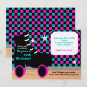 Invitation pour une fête de patinage rose et sarce (Devant / Derrière)