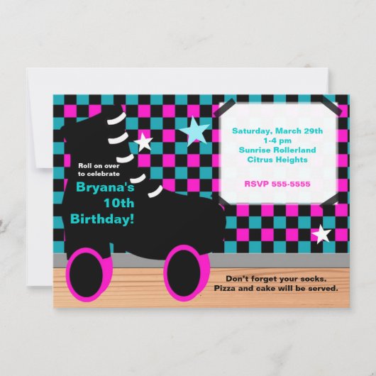 Invitation pour une fête de patinage rose et sarce (Devant)