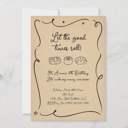 Invitation pour une fête de sushi (Devant)