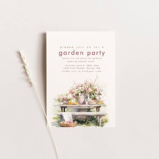 Invitation pour une fête de thé dans un jardin aqu