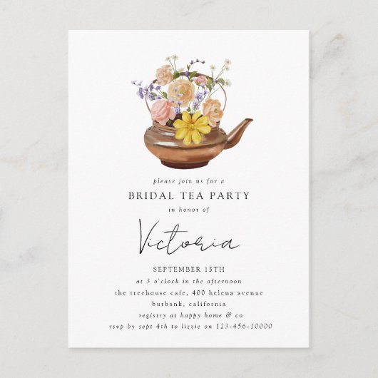 Invitation pour une fête de thé de mariage avec th (Devant)
