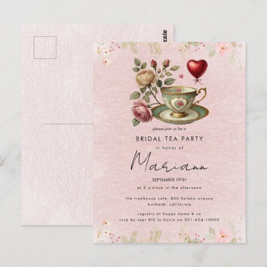 Invitation pour une fête de thé de mariage Floral  (Devant / Derrière)