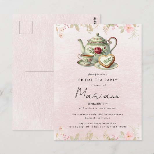 Invitation pour une fête de thé de mariage Floral  (Devant / Derrière)