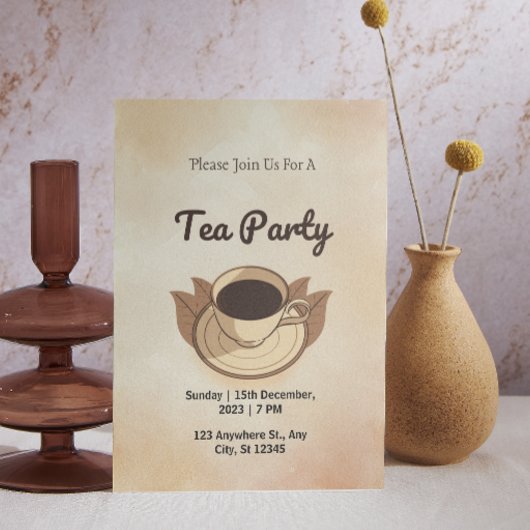 Invitation pour une fête de thé esthétique marron