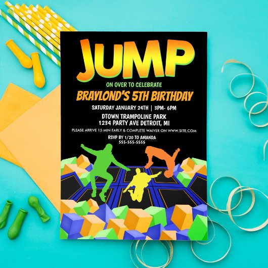 Invitation pour une fête de trampoline pour garçon