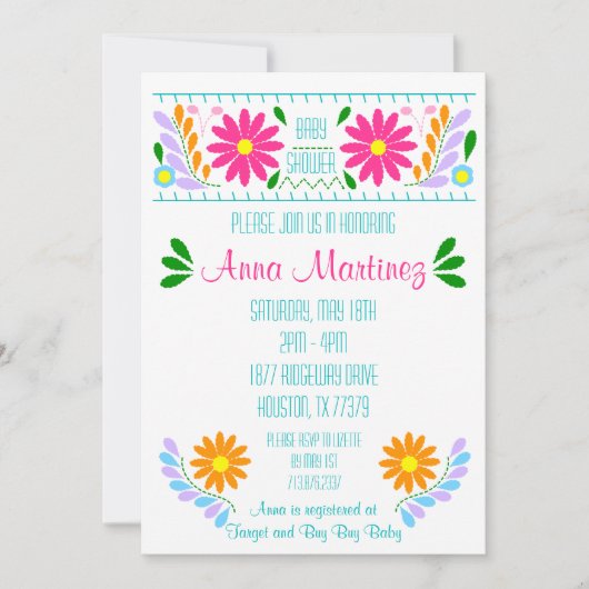 Invitation pour une fête d'embroidery mexicaine tr (Devant)