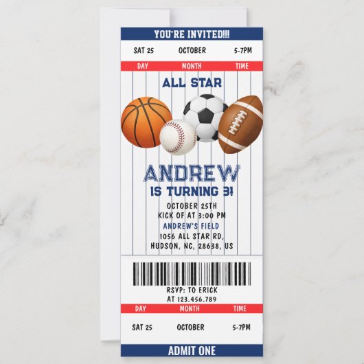 Invitation pour une fête d'étoiles avec billet de (Devant)