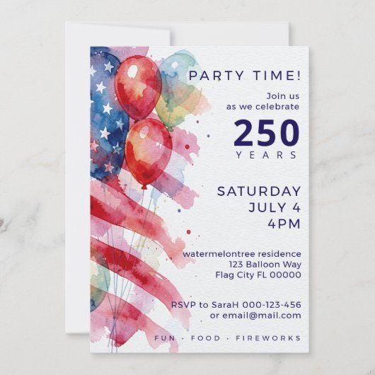 Invitation pour une fête du 4 juillet avec drapeau (Devant)