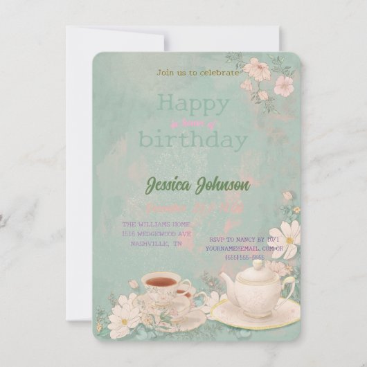 Invitation pour une fête du thé Shabby Chic (Devant)