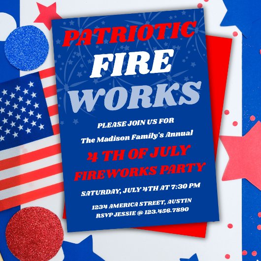 Invitation pour une fête estivale avec feux d'arti