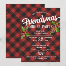 Invitation pour une fête Friendsmas en carreaux de