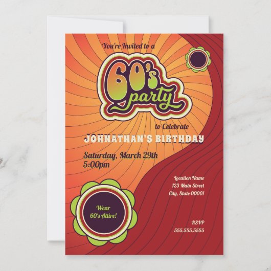 Invitation pour une fête Groovy des années 60 (Devant)