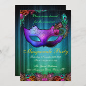 Invitation pour une fête masquée avec un paon (Devant / Derrière)