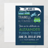 Invitation pour une fête Planes, Trains & Automobi (Devant / Derrière)