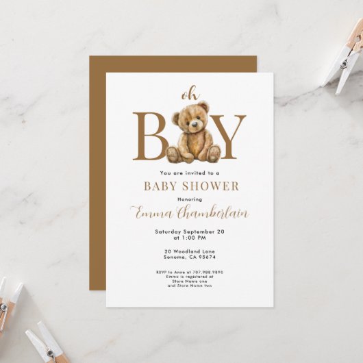 Invitation pour une fête prénatale de bébé garçon  (Devant/Arrière en situation)