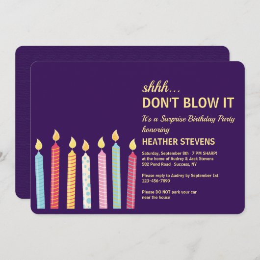 Invitation pour une fête surprise à ne pas éventer (Devant / Derrière)