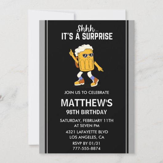 Invitation pour une fête surprise de 98 ans avec b (Devant)