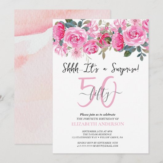 Invitation pour une fête surprise florale (Devant / Derrière)