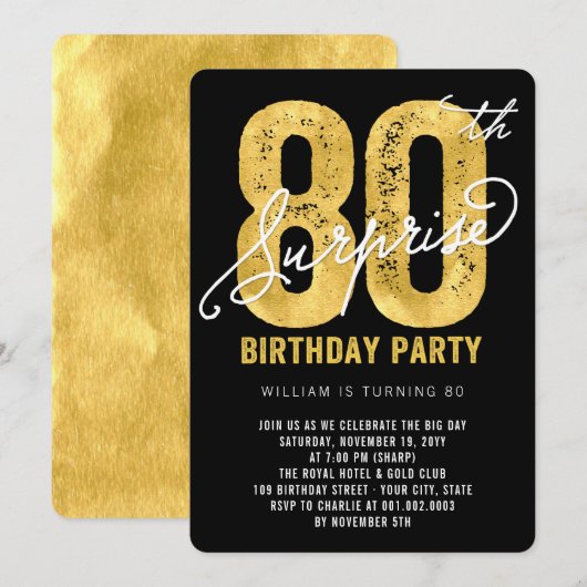 Invitation pour une fête surprise pour les 80 ans (Devant / Derrière)