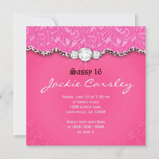 Invitation pour une fête Sweet 16 à dentelle rose (Devant)