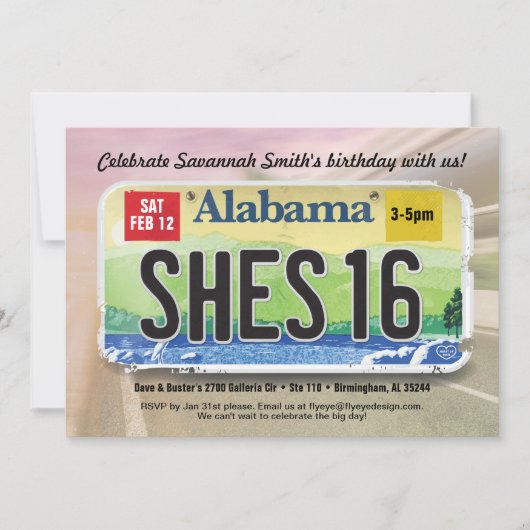 Invitation pour une licence d'Alabama pour les 16  (Devant)
