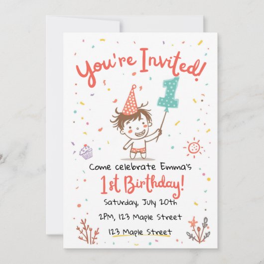Invitation pour une première fête de style crayon (Devant)