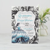 Invitation pour une Quinceañera de couleur sarcell (Debout devant)
