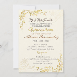 Invitation pour une Quinceañera en or