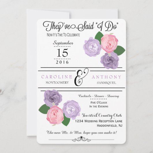 Invitation pour une réception de mariage florale u (Devant)