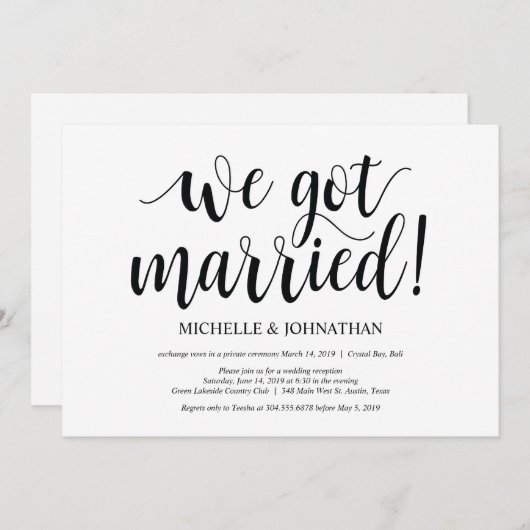 Invitation pour une réception de mariage rustique (Devant / Derrière)