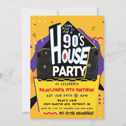 Invitation pour une soirée 90 dans une maison (Devant)