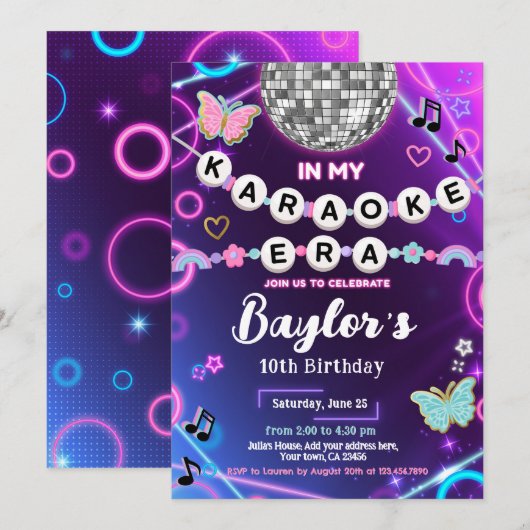 Invitation pour une soirée à l'ère de mon karaoke (Devant / Derrière)