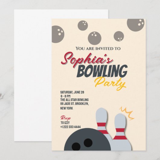 Invitation pour une soirée bowling 6 (Devant / Derrière)