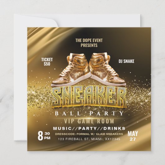 Invitation pour une soirée chaussures dorées (Devant)