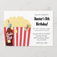 Invitation pour une soirée cinéma avec popcorn et